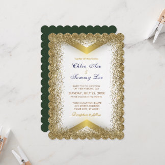 Wedding Green Gold Glitter Invitation