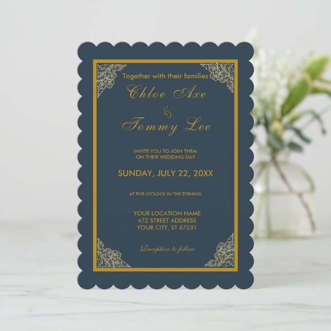 wedding green gold luxury border invitation (Standing Front)