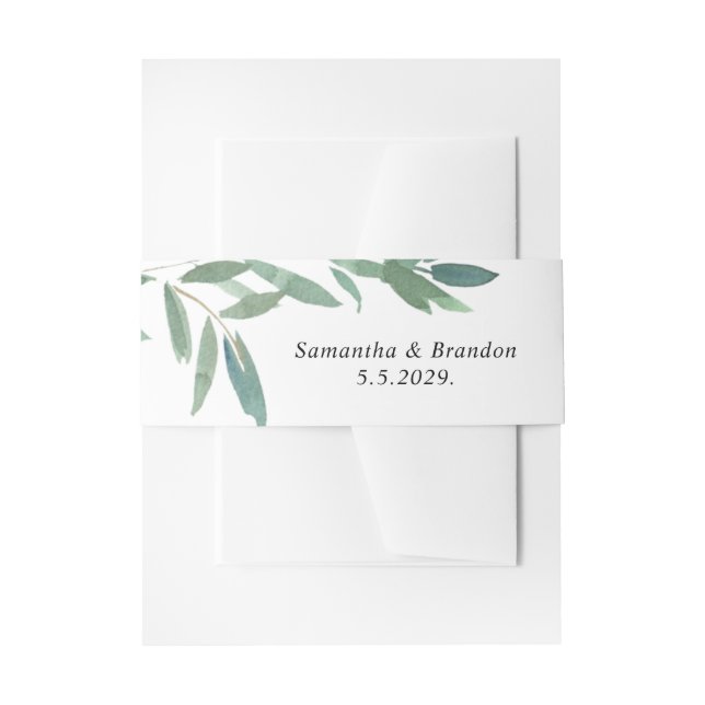 Wedding Green Leaves Invitation Belly Band (Front Example)