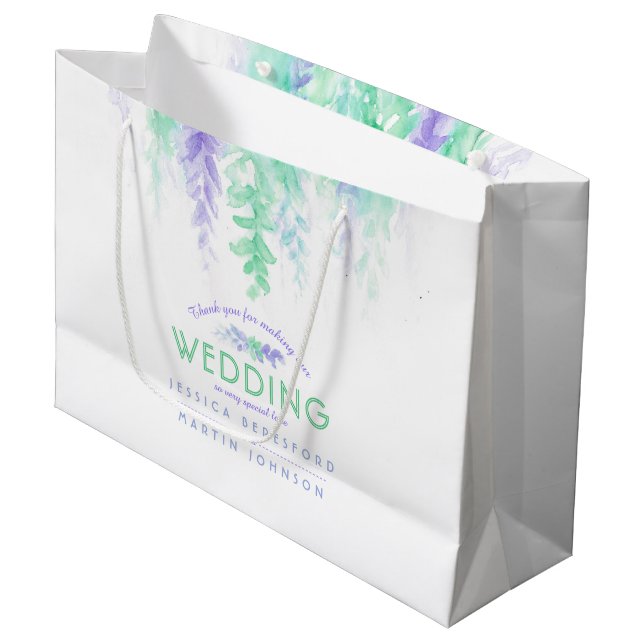 Wedding green purple flowers thank you gift bag (Front Angled)