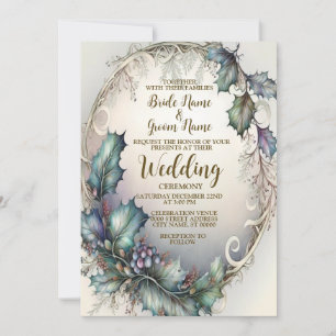 Wedding Green Purple Leaves Frame Golden Elegant Invitation