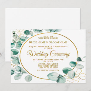Wedding Green Teal Foliage Golden Geometric Invitation