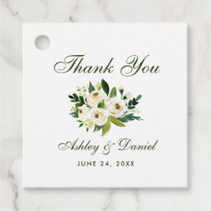 Wedding Green White Floral Gold Thank You Favour Tags
