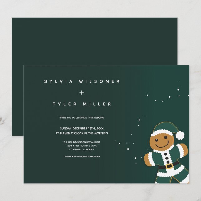 Wedding Green White Gingerbread Santa Invitation (Front/Back)