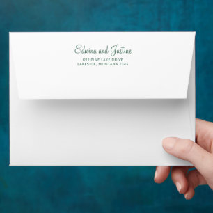 Wedding green white snow and text reply address  envelope