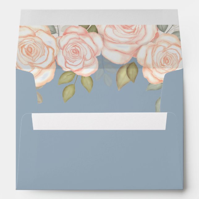 Wedding Greenery Elegant Floral Dusty Blue Envelope (Back (Bottom))