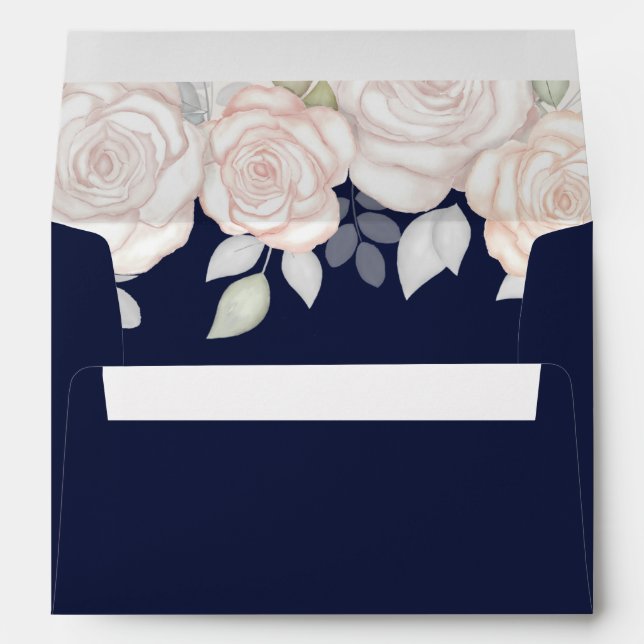 Wedding Greenery Elegant Nature Botanical Navy  Envelope (Back (Bottom))