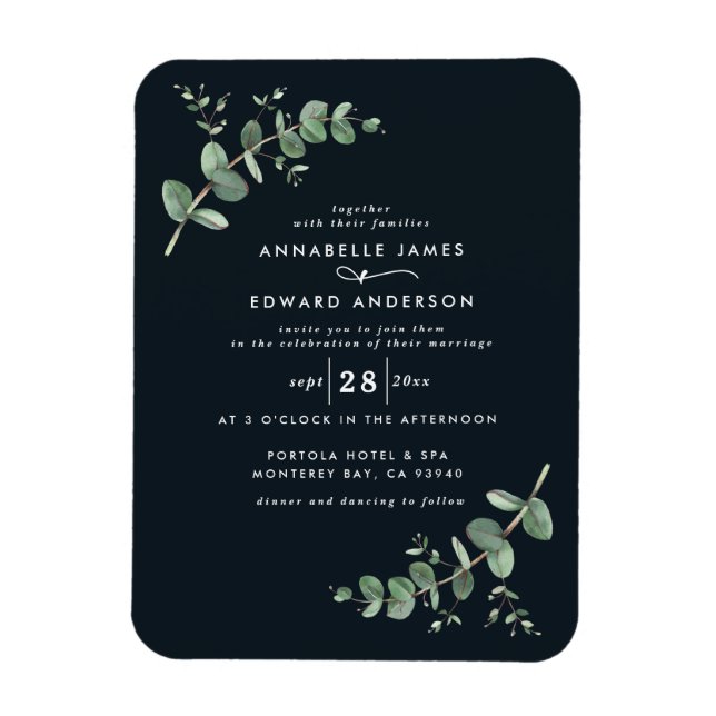Wedding greenery Eucalyptus botanical black modern Magnet (Vertical)
