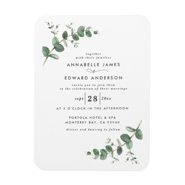 Wedding greenery Eucalyptus botanical modern Invit Magnet (Vertical)