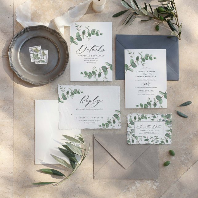 Wedding greenery Eucalyptus botanical modern Invitation (Creator Uploaded)