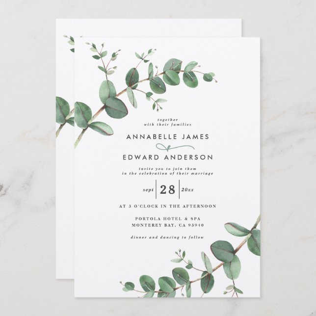 Wedding greenery Eucalyptus botanical modern kraft Invitation (Front/Back)