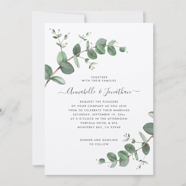 Wedding greenery Eucalyptus botanical modern kraft Invitation (Front)