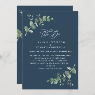 Wedding greenery Eucalyptus botanical navy blue Invitation