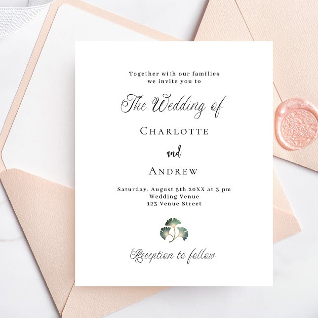 Wedding greenery ginkgo leaves budget invitation (Creator Uploaded)