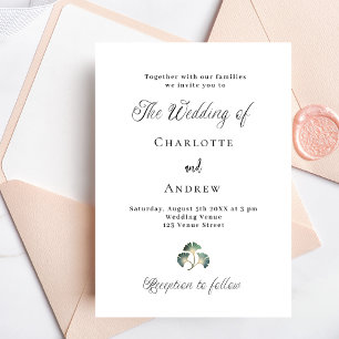 Wedding greenery ginkgo leaves simple script invitation postcard