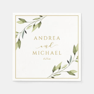Wedding Greenery Gold Leaves Vines Napkin