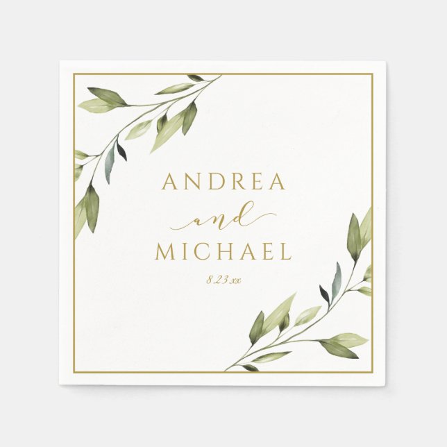 Wedding Greenery Gold Leaves Vines Napkin (Front)