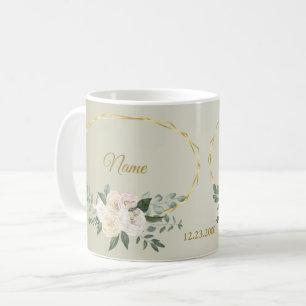 Wedding Greenery Leaves Pink Floral Gold Geometric Coffee Mug