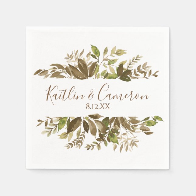 Wedding Greenery Napkins | Typography (Brown) (Front)