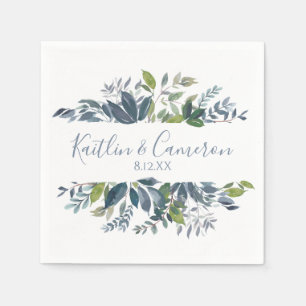 Wedding Greenery Napkins   Typography (Dusty Blue)