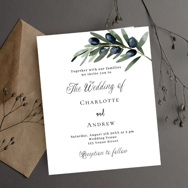Wedding greenery olive leaf budget invitation flyer (Creator Uploaded)