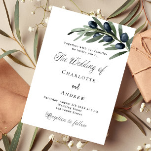 Wedding greenery olive leaves simple script luxury invitation