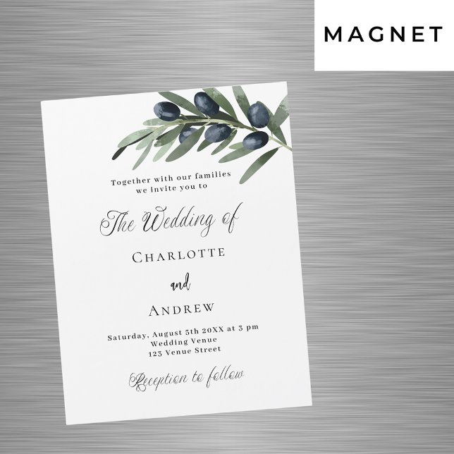 Wedding greenery olive leaves simple script luxury magnetic invitation (Creator Uploaded)