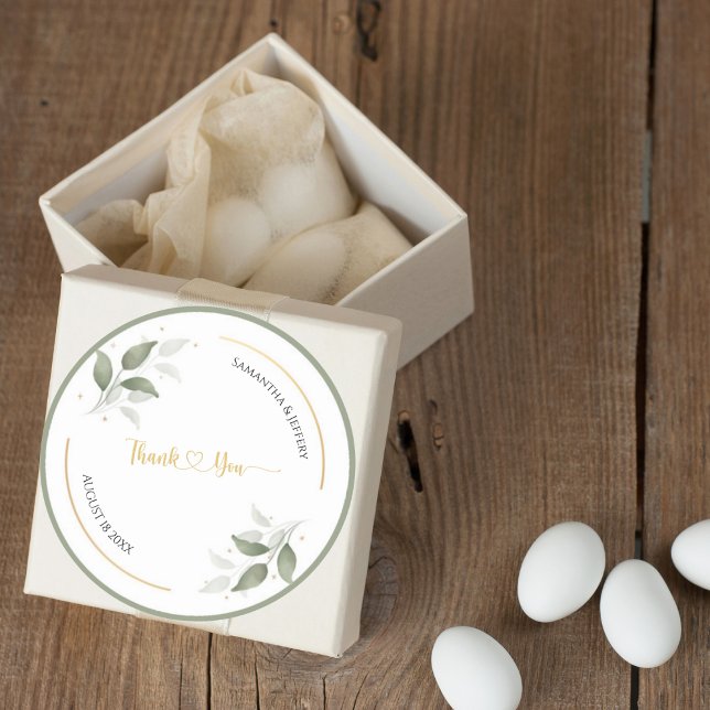 Wedding  Greenery Thank You Favour Custom  Classic Round Sticker (Creator Uploaded)