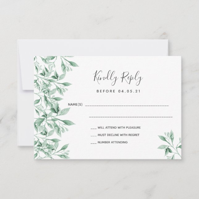 Wedding greenery white botanical RSVP (Front)
