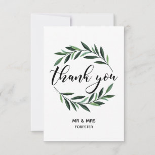 Wedding Greenery Wreath Flat Thank You Card