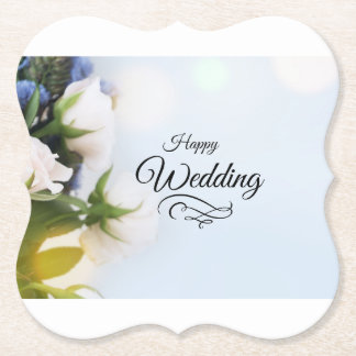 Wedding Greeting Card – Floral Blue Elegant Design Paper Coaster
