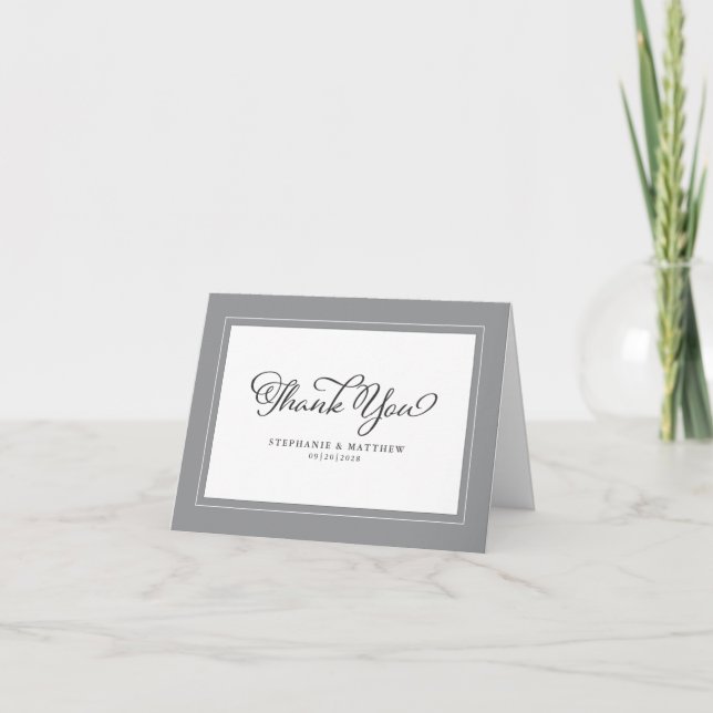 Wedding Grey White Modern Chic Borders Stylish Thank You Card (Front)