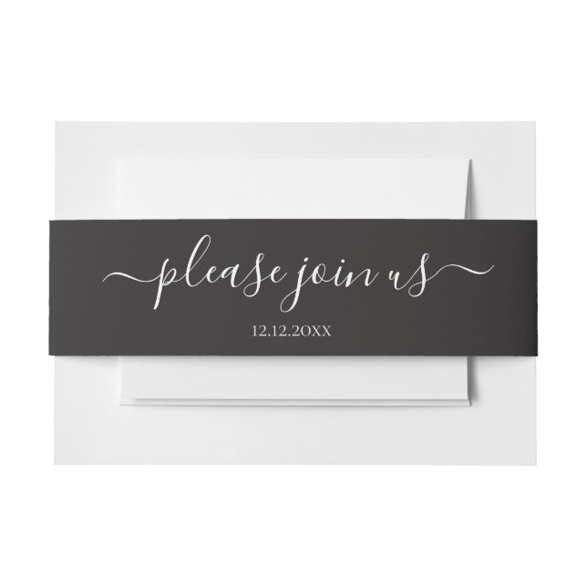Wedding Grey White Please Join Us Personalised Invitation Belly Band (Front Example)