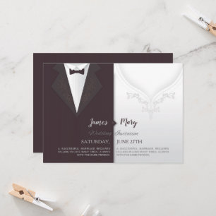 wedding groom suit and brides dress invitation
