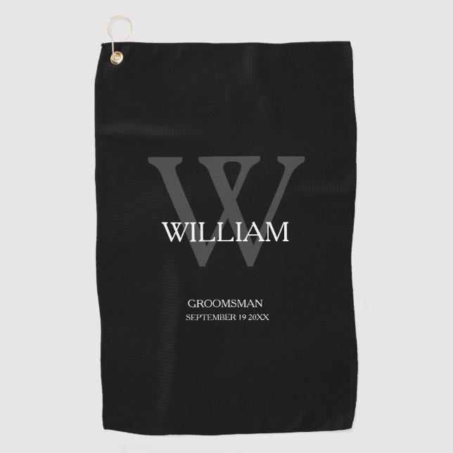 Wedding Groomsman Gift Elegant Monogram Cool Black Golf Towel (Front)