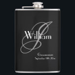 Wedding Groomsman Gift Elegant Monogram Cool Black Hip Flask<br><div class="desc">Wedding Groomsmen Groomsman Gift Elegant Monogram Initial Plus Name And Date, Cool Black Flask. Adds a special touch, with a monogrammed gift specially for your groomsman. Click personalise this template to customise it with your own monogram last name initial and your own first name and date quickly and easily. Wedding...</div>