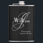 Wedding Groomsman Gift Elegant Monogram Cool Black Hip Flask<br><div class="desc">Wedding Groomsmen Groomsman Gift Elegant Monogram Initial Plus Name And Date, Cool Black Flask. Adds a special touch, with a monogrammed gift specially for your groomsman. Click personalise this template to customise it with your own monogram last name initial and your own first name and date quickly and easily. Wedding...</div>