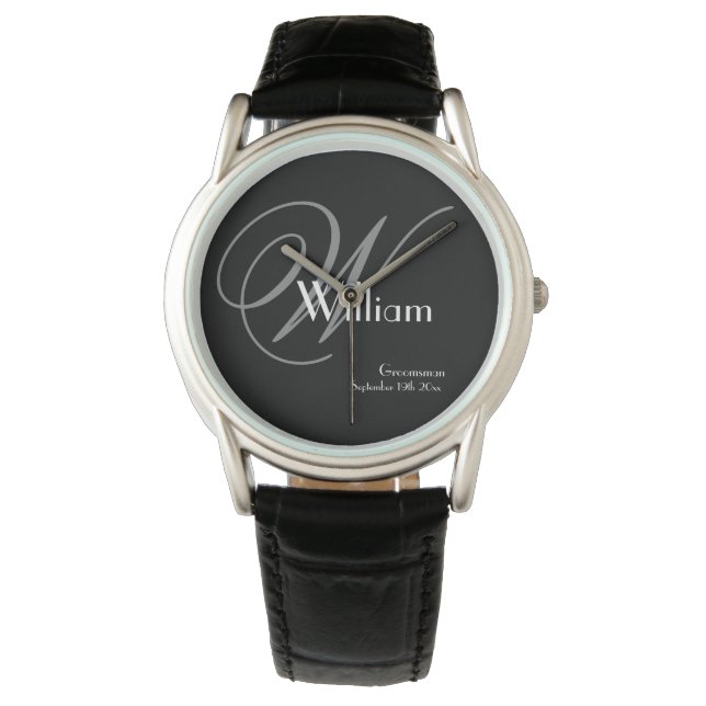 Wedding Groomsman Gift Modern Monogram Cool Sports Watch (Front)