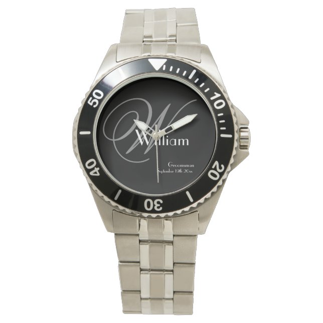 Wedding Groomsman Gift Monogram Modern Cool Sports Watch (Front)