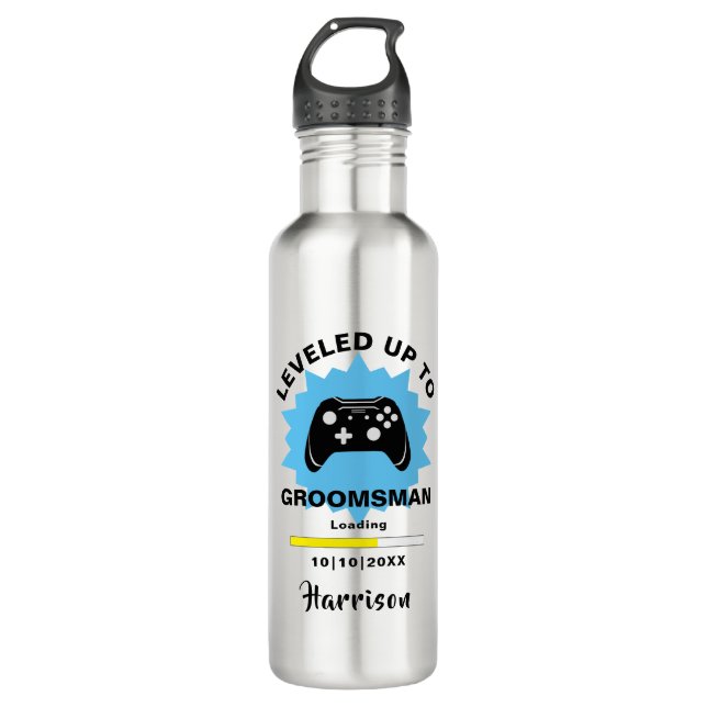 Wedding Groomsman Levelled Up Gamer Fun 710 Ml Water Bottle (Front)