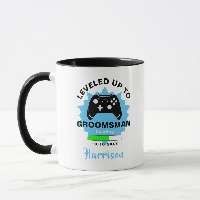 Wedding  Groomsman Levelled Up Gamer Fun Mug (Left)