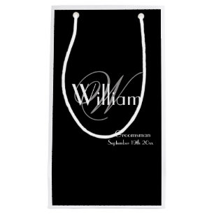 Wedding Groomsman Modern Monogram Name Chic Black Small Gift Bag