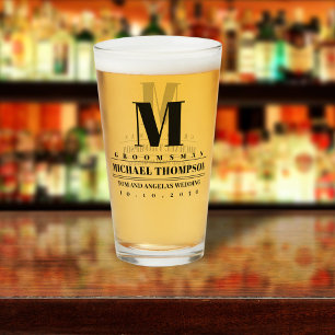 Wedding Groomsman Modern Monogram Simple  Glass