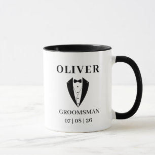 Wedding GROOMSMAN Personalised Name & Date Tuxedo Mug
