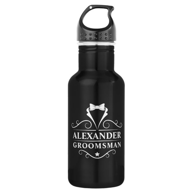 Wedding Groomsman Tuxedo Tie Black 532 Ml Water Bottle (Front)