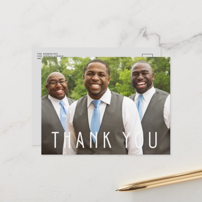 Wedding Groomsmen Best Man Photo Thank You  Postcard (Front/Back In Situ)