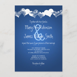 Wedding Grunge Hearts Blue Invitation