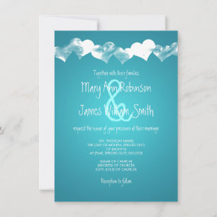 Wedding Grunge Hearts Turquoise Invitation
