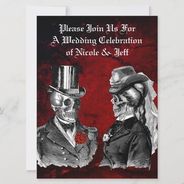 Wedding Grunge Skull Couple Custom Invitation (Front)