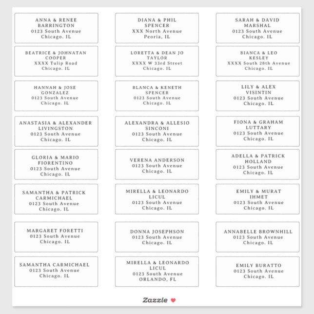 Wedding guest Address labels Cut Vinyl Sticker (Sheet)